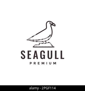 bird sea ocean beach seagull rock stone line minimal logo design vector Stock Vector