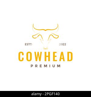 animal livestock cattle head skull cow horned line hipster colored logo design vector Stock Vector