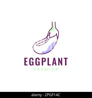 fresh vegetable eggplant purple simple line art modern logo design vector Stock Vector