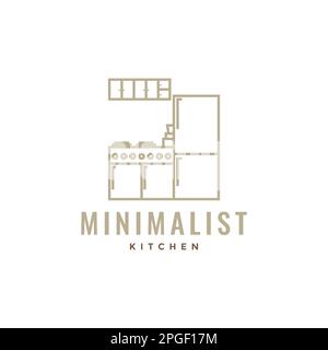 interior kitchen modern minimalist set up line logo design vector Stock Vector
