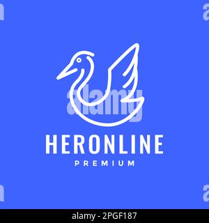 bird heron flying wings lake line modern abstract logo design vector Stock Vector