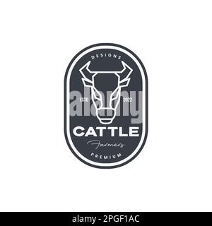 colored vintage badge with head cow livestock cattle logo design vector ...