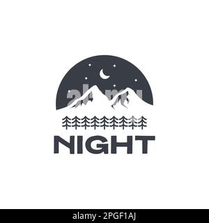night panoramic view forest park trees mountain space crescent logo design vector Stock Vector