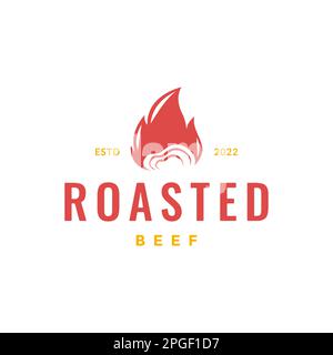 roasted grill fire flame taste beef halal food vintage simple logo design vector Stock Vector