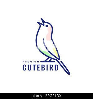 beauty bird perched canary sing line art modern abstract colorful logo design vector Stock Vector