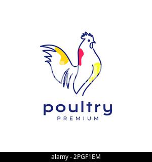 animal poultry chicken rooster crowing abstract line art modern logo design vector Stock Vector