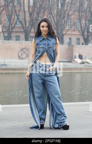 Jessica Wang before Tods fashion show during Milano fashion week