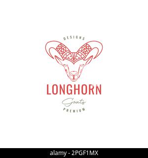 animal cattle livestock head goat long horn curly art line minimalist hipster logo design vector Stock Vector