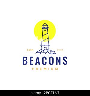 seashore beacons lighthouse shine light sea ocean line art minimal logo design vector Stock Vector