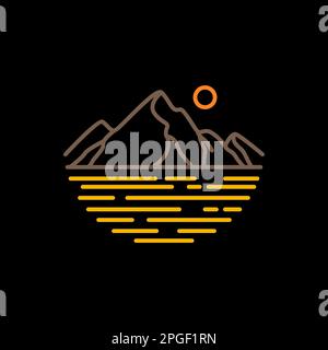 outdoor mountain water lake sea sunset line modern minimal logo design vector Stock Vector