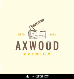ax fire wood line art minimal hipster logo design vector Stock Vector