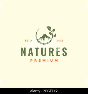 nature mountain peak circle shape leaves outdoor logo design vector Stock Vector