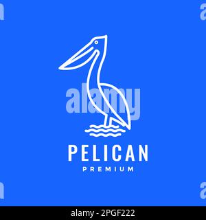 long beak animal bird pelican hunt fish lake minimal modern logo design vector Stock Vector