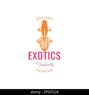 exotic fish aquarium goldfish fat fish beauty water logo design vector Stock Vector