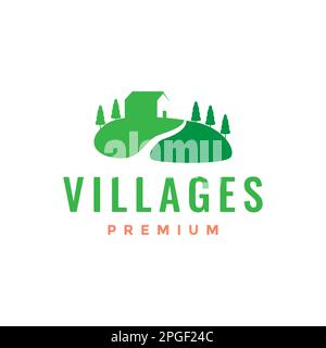 green village grass home nature fresh trees logo design vector Stock Vector