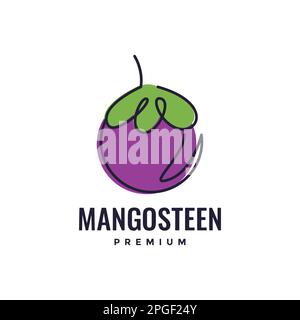 sweet fresh fruit purple mangosteen line art modern logo design vector Stock Vector
