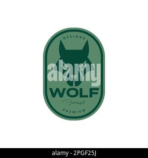 face wildlife forest nocturnal wolf howl badge vintage logo design vector Stock Vector