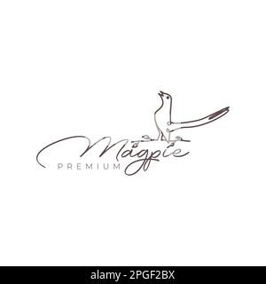 exotic bird sing magpie long tails feminine line art modern logo design vector Stock Vector