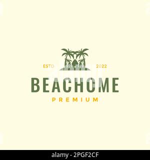 coast beach home relax coconut trees hipster simple logo design vector Stock Vector