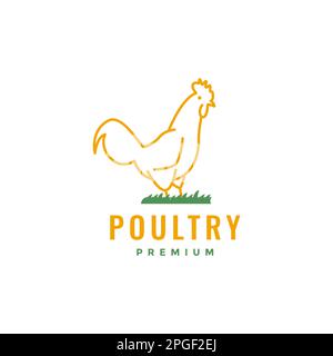 poultry grass chicken rooster line art modern simple logo design vector Stock Vector