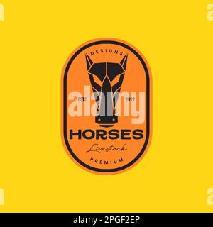 livestock cattle head horse polygonal badge vintage logo design vector Stock Vector
