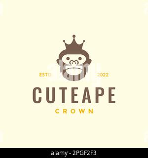 head mascot cartoon ape monkey primate crown king hipster logo design vector Stock Vector