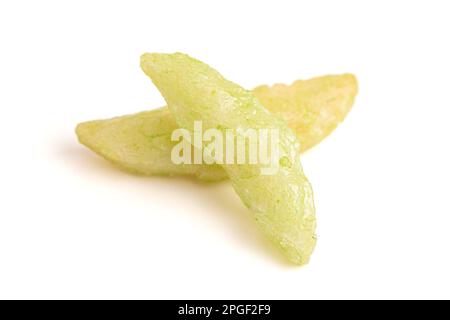 Green Wasabi Rice Crackers Isolated on a White Background Stock Photo