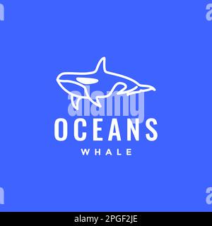 giant fish ocean sea whale line art modern minimal logo design vector Stock Vector