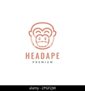 head primate ape monkey face mascot smile cute line simple logo design vector Stock Vector