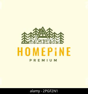 cabin home villa forest pine tree line hipster vintage logo design vector Stock Vector