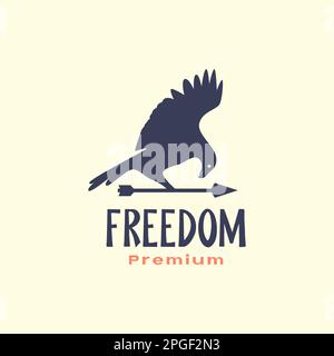 raven crow bird perched arrows vintage retro logo design vector Stock Vector