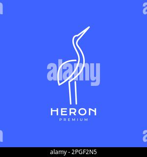 bird heron long leg long neck long beak lake line modern minimal logo design vector Stock Vector