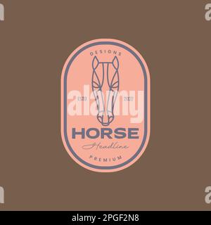 animal livestock cattle horse head polygonal line badge vintage logo design vector Stock Vector