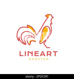 chicken rooster poultry with lines art style abstract minimal logo design vector icon Stock Vector