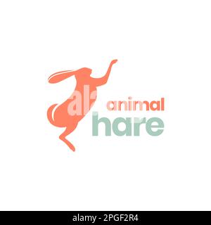 pets rabbit hare bunny jump modern shape minimal logo design vector Stock Vector
