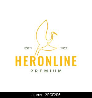 flying bird heron long leg long beak modern line art logo design vector Stock Vector