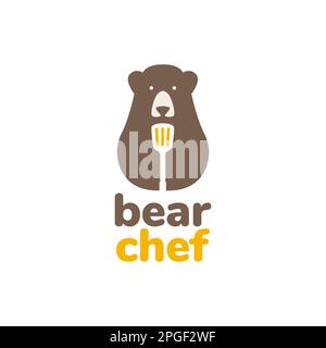bear chef spatula mascot minimal modern logo design vector Stock Vector