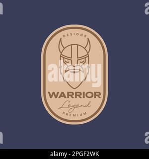 legend viking sailor head helmet horned bearded line art vintage badge logo design vector Stock Vector