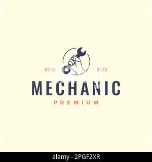 hand hold wrench tool mechanic automotive garage minimal logo design vector Stock Vector