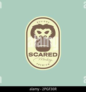 head old face monkey ape primate forest badge vintage logo design vector Stock Vector