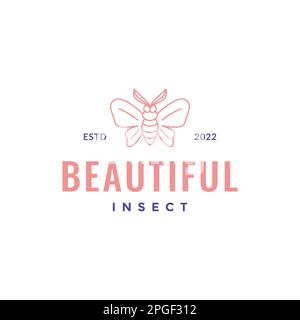 beautiful insect butterfly wings larva wings line minimalist logo design vector Stock Vector