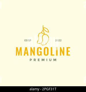 fruit fresh mango juice simple shape minimal line logo design vector Stock Vector