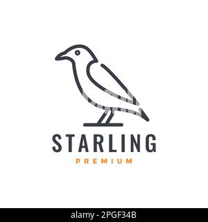 starling bird line perched twig line art modern logo design vector Stock Vector