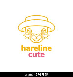 hare rabbit bunny face head hat smile mascot cute minimal logo design vector Stock Vector