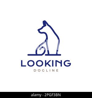 animal pets dog canine puppy sit line modern simple logo design vector Stock Vector