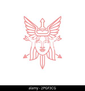 beauty face women female longest hair wings ancient swords angel minimal modern logo design vector Stock Vector