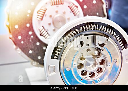 Dual mass flywheel for gybrid cars on exhibition Stock Photo