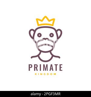 animal primate ape monkey crown cartoon mascot line art logo design vector Stock Vector