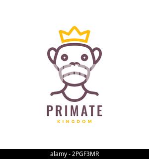 animal primate ape monkey crown cartoon mascot line art logo design vector Stock Vector