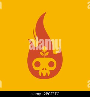 fire flame skull cranium bones flower rose flat modern logo design vector Stock Vector
